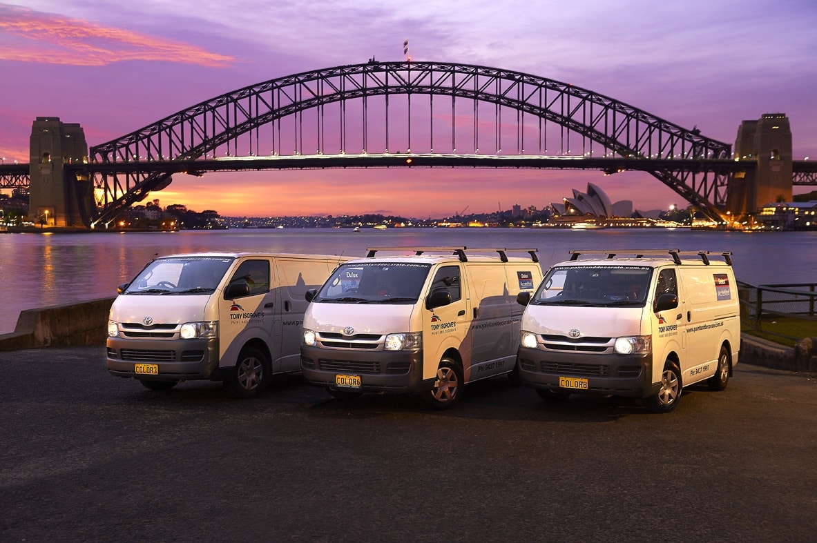 Commercial image of vans at the Sydney harbour bridge at dawn